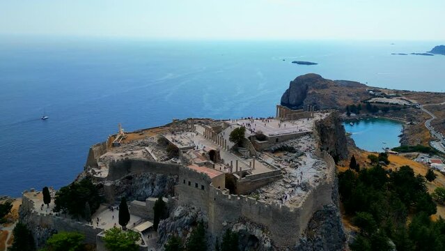 Lindos is a town on the Greek island of Rhodes. It&rsquo;s known for its clifftop acropolis, which features monumental 4th-century gates and reliefs from about 280 B.C.