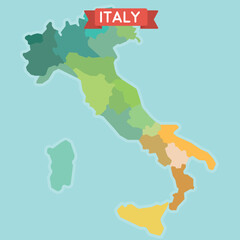Map of Italy with regions. Flat style illustration