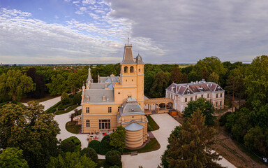 Wenckheim castle in Szabadkigyos village Hungary. German neo-Renaissance building was drawn up by Miklós Ybl. József Nuszbek supervised the construction work. The castle renewed betweenű- 2019 - 22,