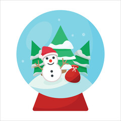 Christmas snow globe with fir tree and snowman