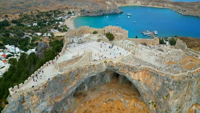 Lindos is a town on the Greek island of Rhodes. It&rsquo;s known for its clifftop acropolis, which features monumental 4th-century gates and reliefs from about 280 B.C.
