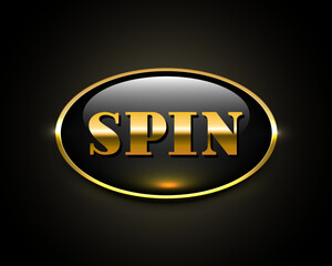 Spin button. Golden button for online casino. Vector clipart isolated on white background.	