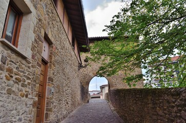 Puente romano en el municipio de Balmaseda junto a una casa de piedra y un árbol de hojas verdes