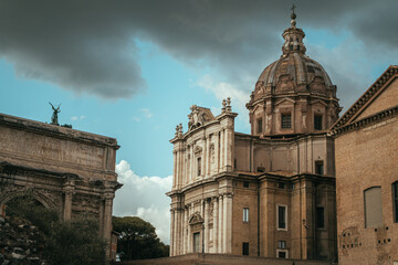 Fototapeta na wymiar Chiesa dei Santi Luca e Martina - Sunset Church Rome