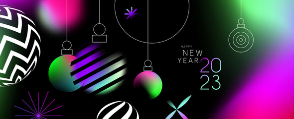 Happy New Year 2023 vibrant blur light bauble illustration