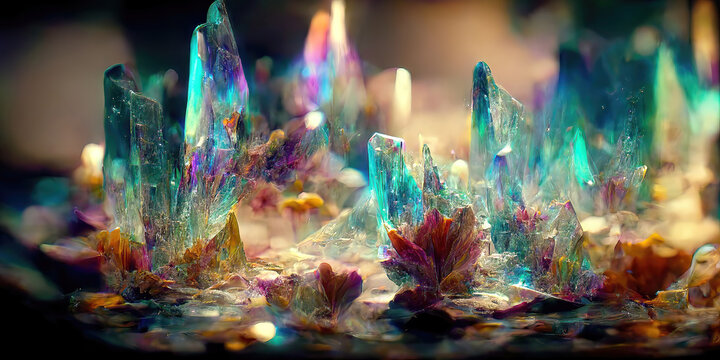 abstract colorful microscopic fantasy crystal world as wallpaper background