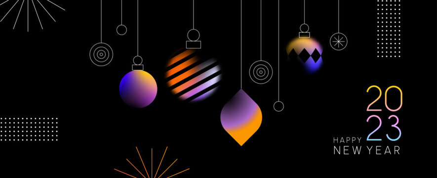 Happy New Year 2023 soft blur light bauble web banner illustration
