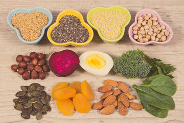 Healthy ingredients containing iron, vitamins and minerals. Best food in fight against anemia