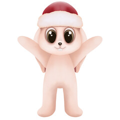 Watercolor christmas bunny in a red Santa hat. Watercolor Christmas illustration for Christmas projects, baby shower,greeting cards,invitations.