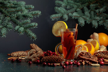 Hot Christmas drink with spices.