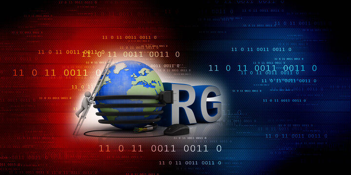 3d illustration internet domain org connected mouse with mobile charging cable connected globe near technician