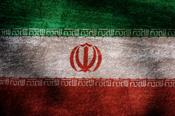 Grunge and dirty background Iran  national flag.