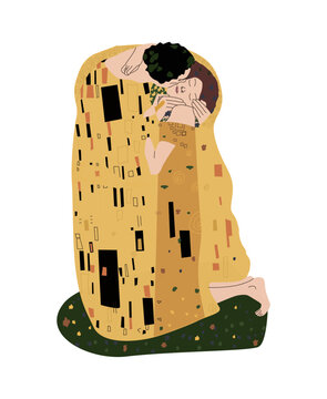 Vector picture of a kiss. A man kisses a woman. The lovers embrace. Print for clothes. Creative print on a T-shirt. valentine's day card
