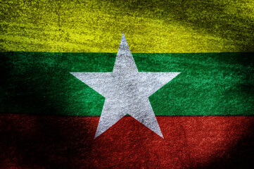 Grunge background Myanmar  national flag.