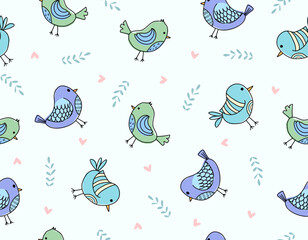 Cute Doodle Bird seamless pattern
