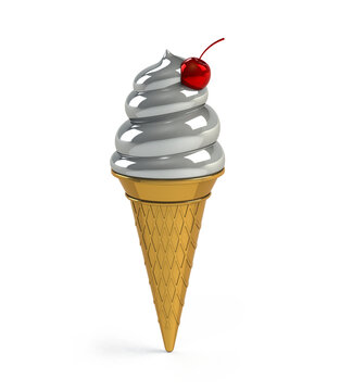 Ice Cream Gold Cone and Red Cherry