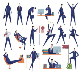 Fototapeta na wymiar Business Man Character in Formal Suit Busy with Different Daily Routine Big Vector Set