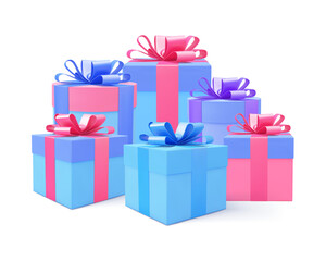 Gift box 3d colorful vector background. 3d present boxes set. Realistic gift boxes collection. Christmas, New Year, Valentines Day, Birthday present.