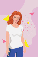 Girl in white t shirt and abstract shapes
