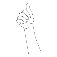 continuous single line drawing of thumbs up gesture, line art vector illustration
