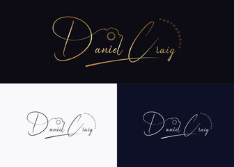Daniel craig signature camera icon photography logo template.