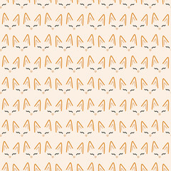 Seamless geometric pattern with fox face on pink background in art cartoon style. Vector print for fabric background