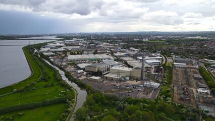 Fototapeta na wymiar Enfield Power station, Brimsdown, UK Aerial drone