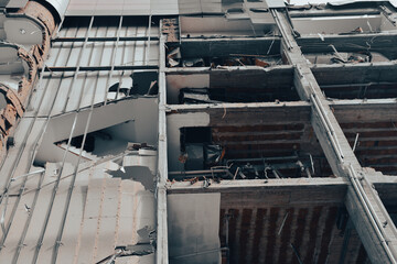 Naklejka premium Old building being demolished to make room for new architecture. Construction Demolition Site