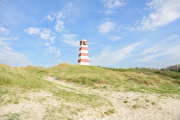 Small Nørre Vorupør rear lighthouse, a leading light respectively - obrazy, fototapety, plakaty
