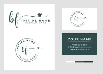 Signature initial bf handwritten heart shape logo with business card template