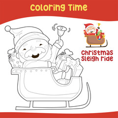 Coloring page Christmas edition. Cute and funny cartoon characters. Printable coloring page for kids. Kawaii Vector illustration. Activity kits for kindergartens student