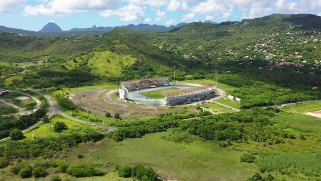 Drone video orbiting around the George Odlum Stadium in Saint Lucia.