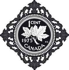 Fototapeta premium canada coin one cent dollar vector design with frame