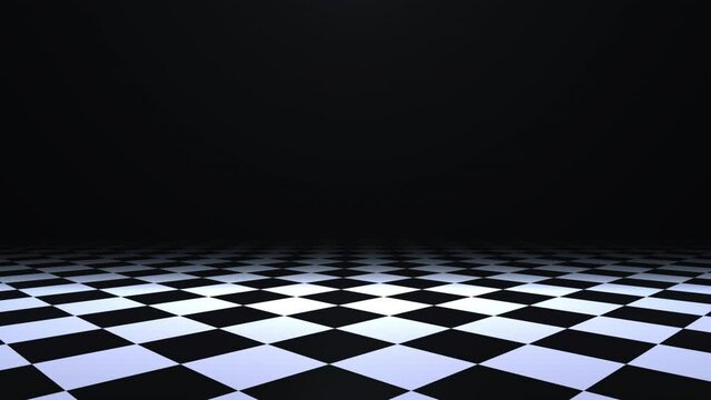 Looped passing through black and white checkered floor animation.