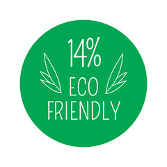 14% Eco-friendly, green round sticker.
