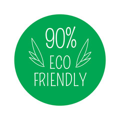 90% Eco-friendly, green round sticker.