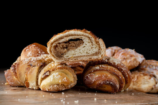 Fresh traditional polish pastry with poppy-seed filling and nuts. St. Martin's croissant, Rogal marciński or świętomarciński.