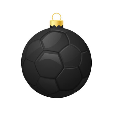 Black christmas soccer ball icon for christmas tree