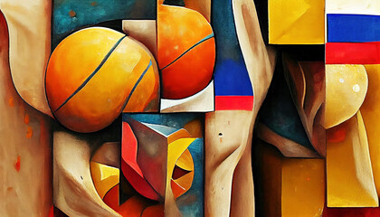 Basketball bright abstraction. Basketball in the style of cubism picture. Digital illustration.