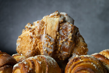 Fresh traditional polish pastry with poppy-seed filling and nuts. St. Martin's croissant, Rogal...