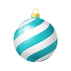 Turquoise Christmas tree toy with lines Realistic color illustration