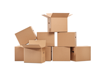 Closed and open cardboard boxes