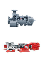 longitudinal and cross sections of two industrial pumps for pumping gas isolated on white background