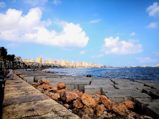Fototapeta na wymiar Alexandria, Egypt -View of the port of Alexandria, buildings