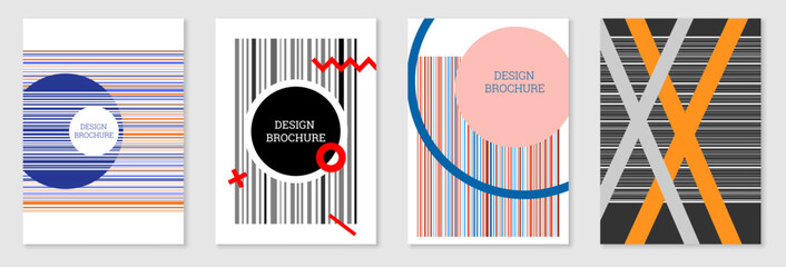 Set of cover design in Memphis style. Geometric design, abstract background. Fashionable bright cover, banner, poster, booklet. Creative colors.