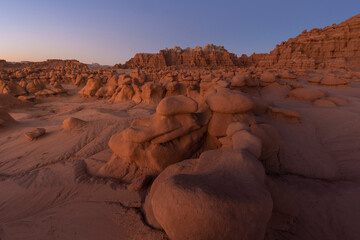 Sunset glow in Goblin Valley State Park, Utah