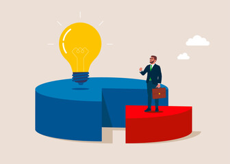 Working on 20 percent pie chart with trophy on 80 part. Minimum effort for big outcome, productivity to generate great result. Pareto principle.  Flat modern vector illustration.