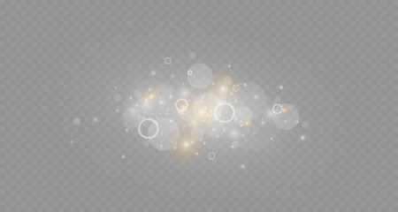 Dust sparks and stars shine with a special light. Christmas light effect. Glittering particles of magic dust.Vector sparkles on a transparent background.