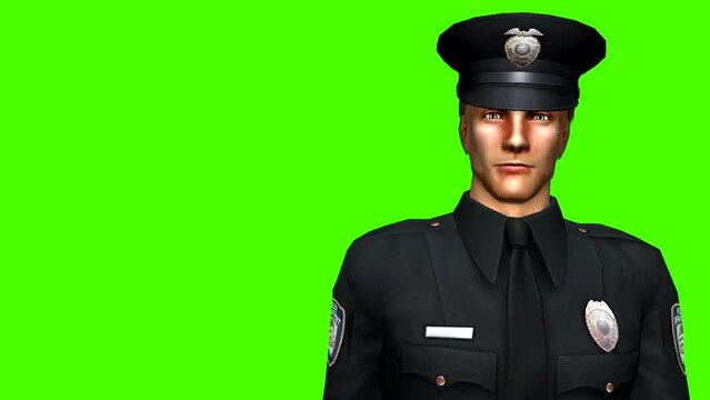 Policeman looks at camera green screen