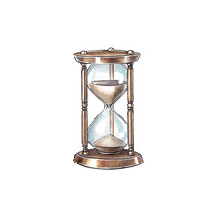 Sandglass. Watercolor illustration of an old hourglass. Isolated hand drawn antique clock on a white background. Illustration for postcards